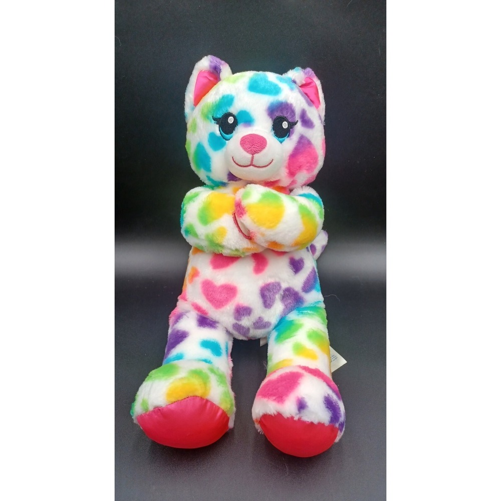 Build A Bear BAB Colorful Soft Rainbow Hearts Kitty Stuffed Plush Toy‎